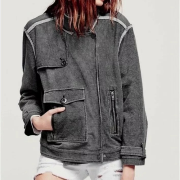 Free People Railroad Stripe Asymmetric Moto Jacket Size Medium Hit The Slopes - Picture 3 of 14